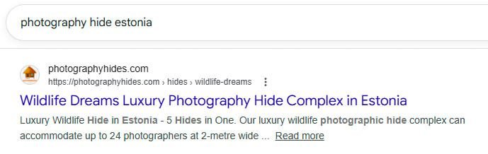 When you list your photography hide in our directory it can appear in Local and Niche Search Results
